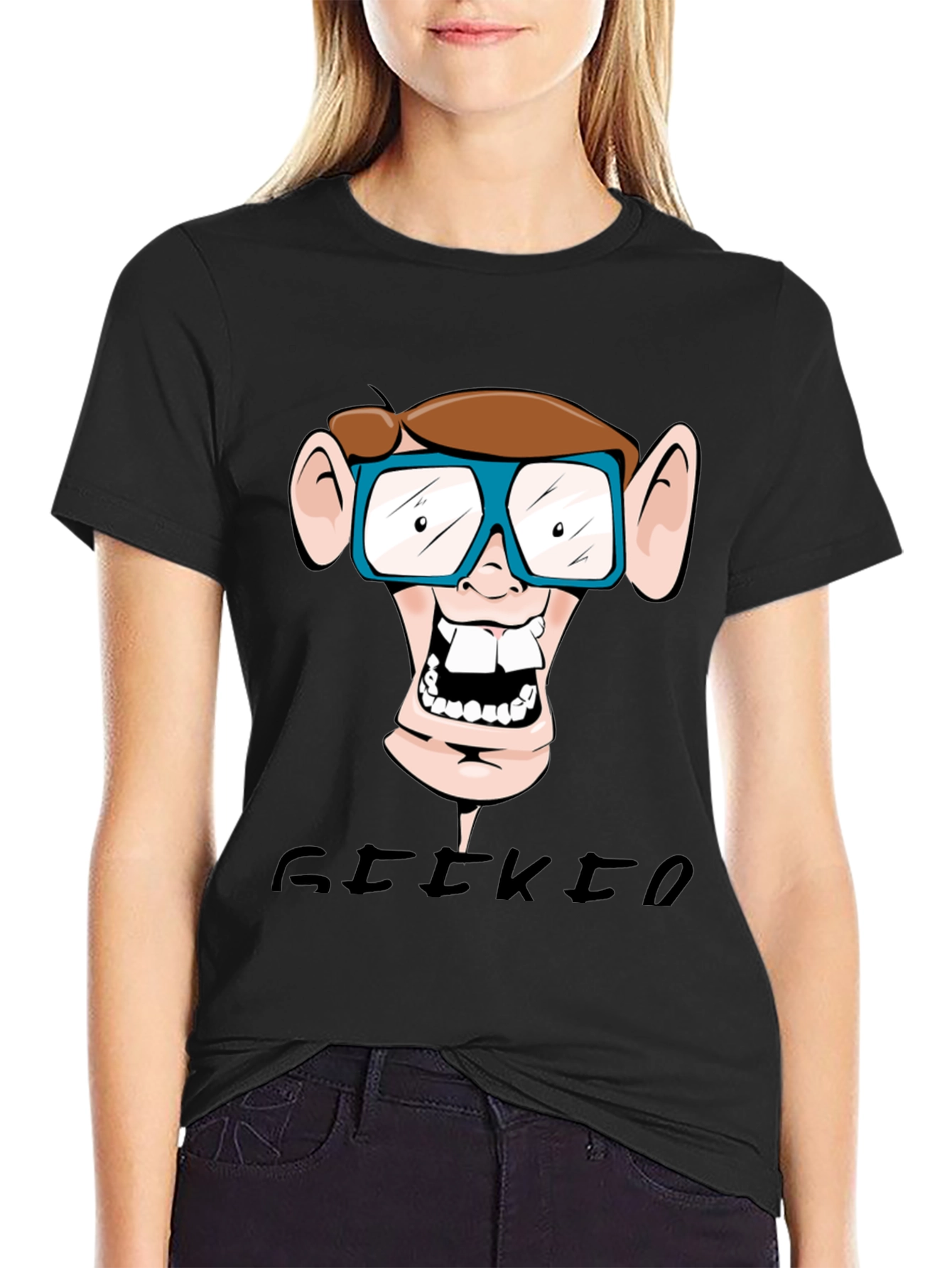 Geeky Nerd Cartoon Graphic Print T-Shirt