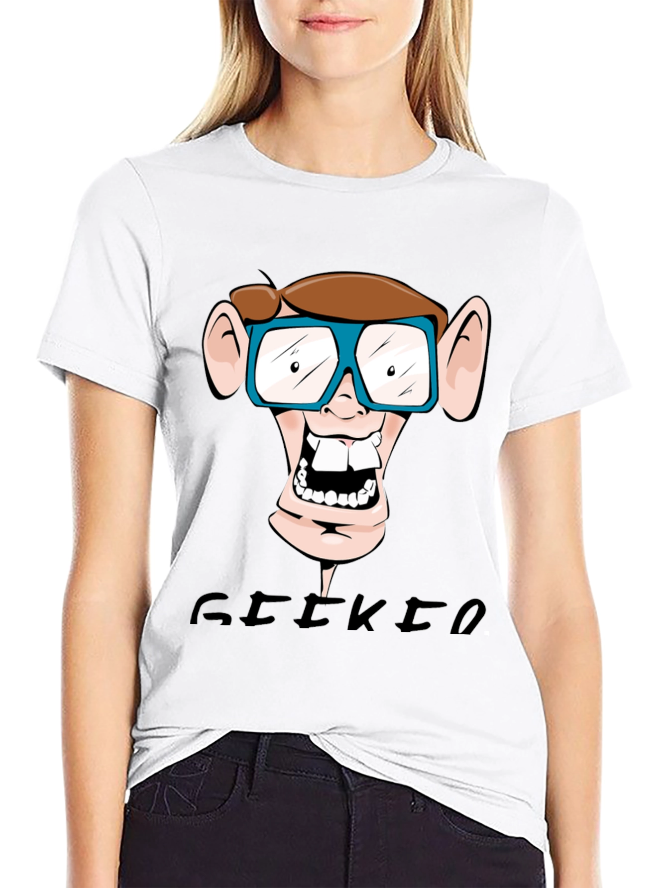 Geeky Nerd Cartoon Graphic Print T-Shirt