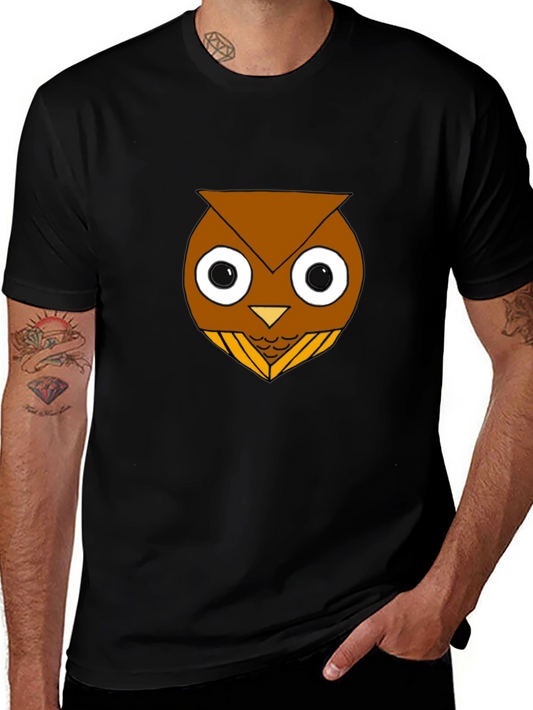 Funny Owl Graphic T-Shirt - Black Cotton Blend