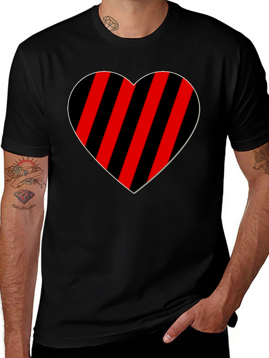 Striped Heart Graphic Tee - Casual Black T-Shirt