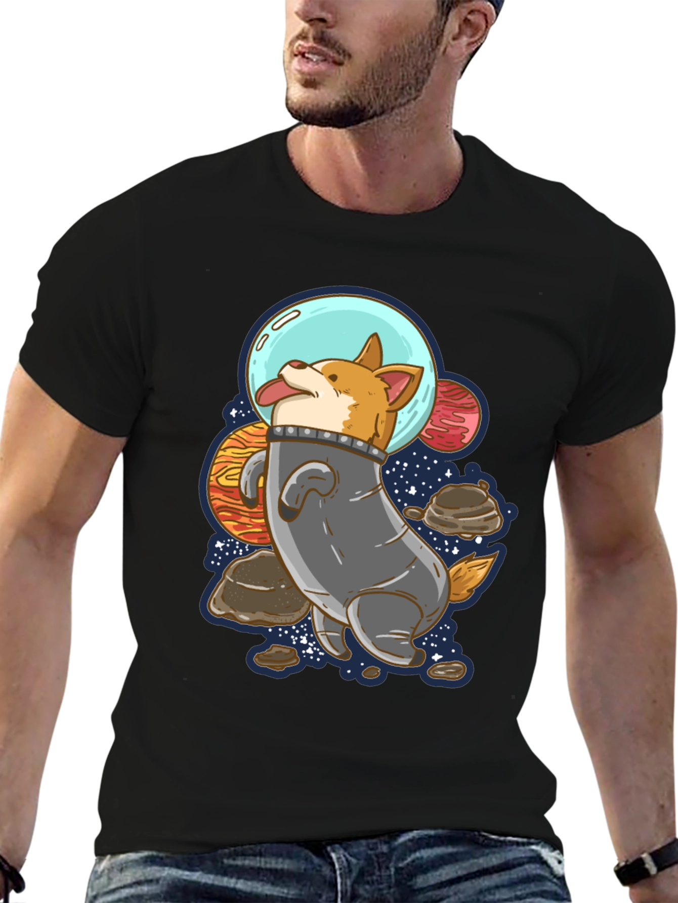 Space Corgi T-Shirt - Black