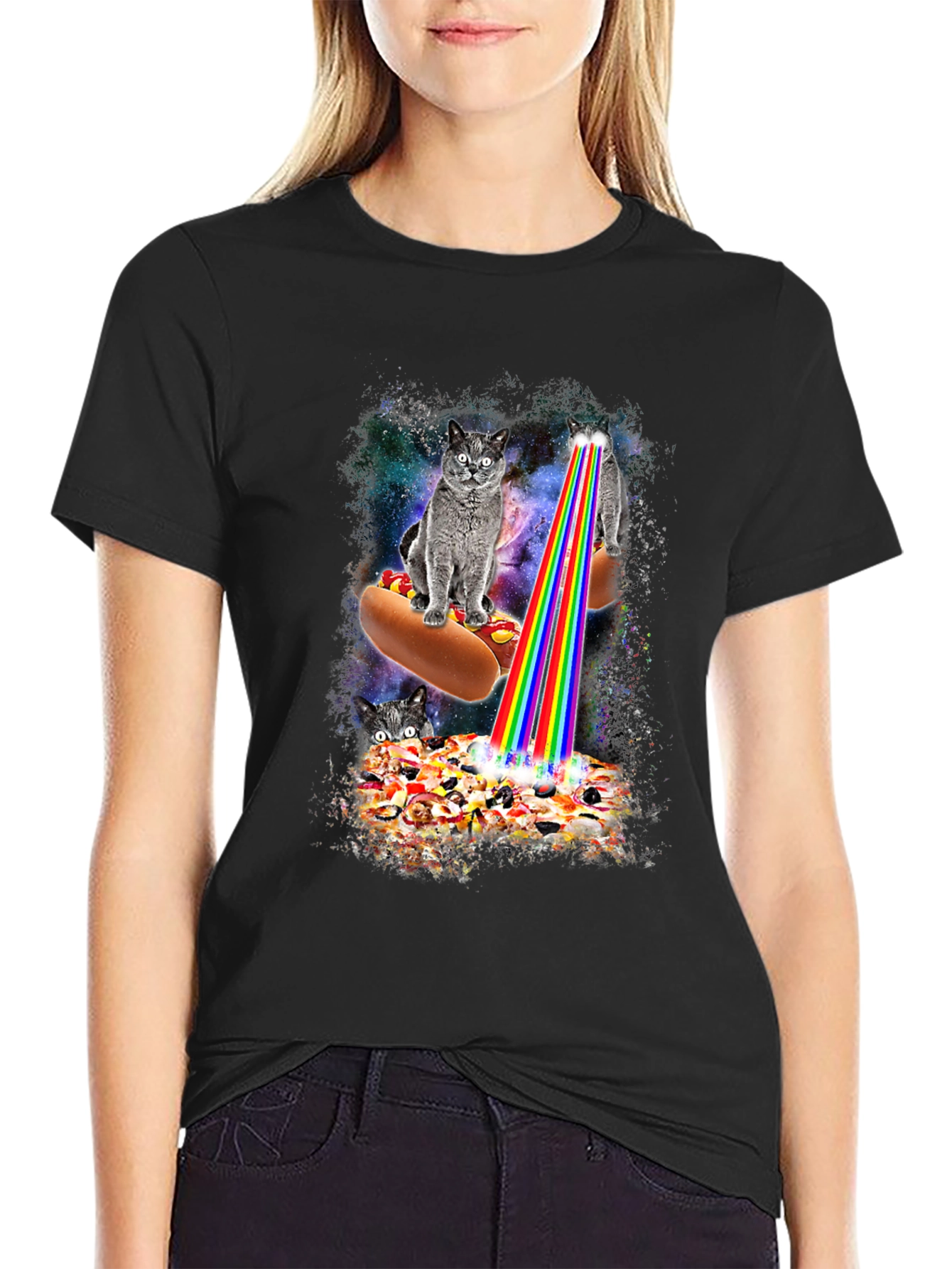 Cats Hotdog Pizza Graphic Tee