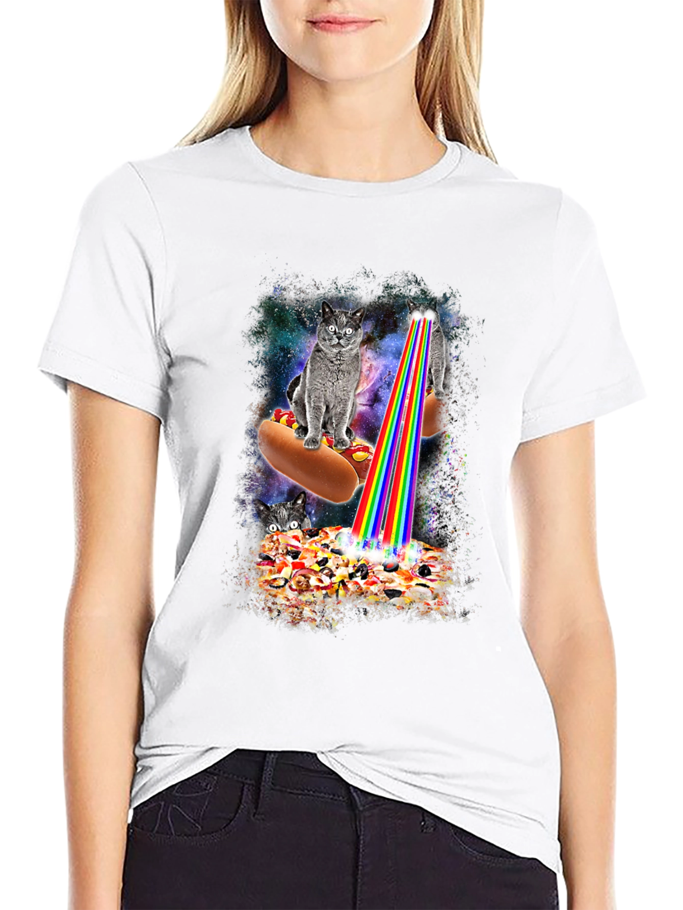 Cats Hotdog Pizza Graphic Tee