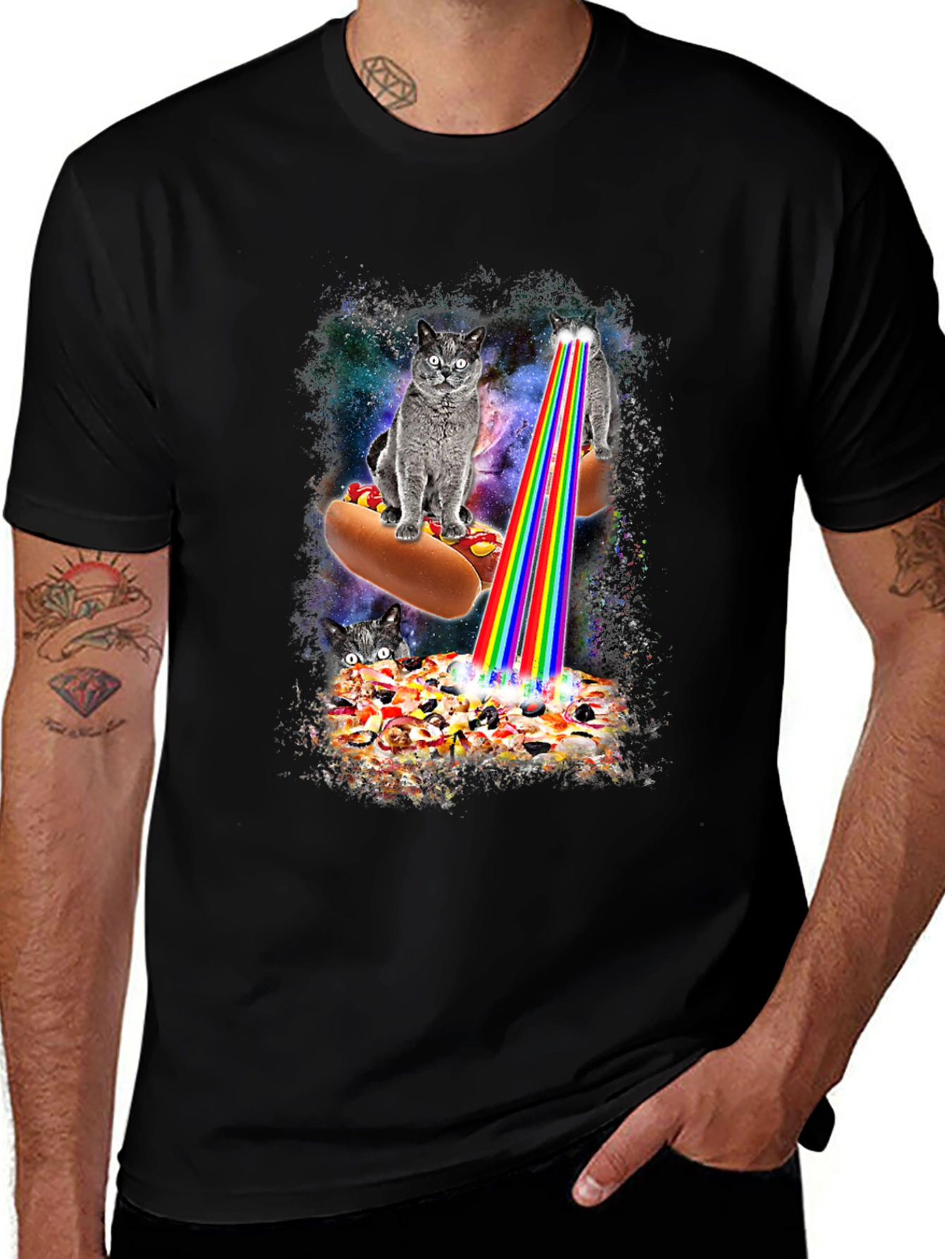 Cats Hotdog Pizza Graphic Tee