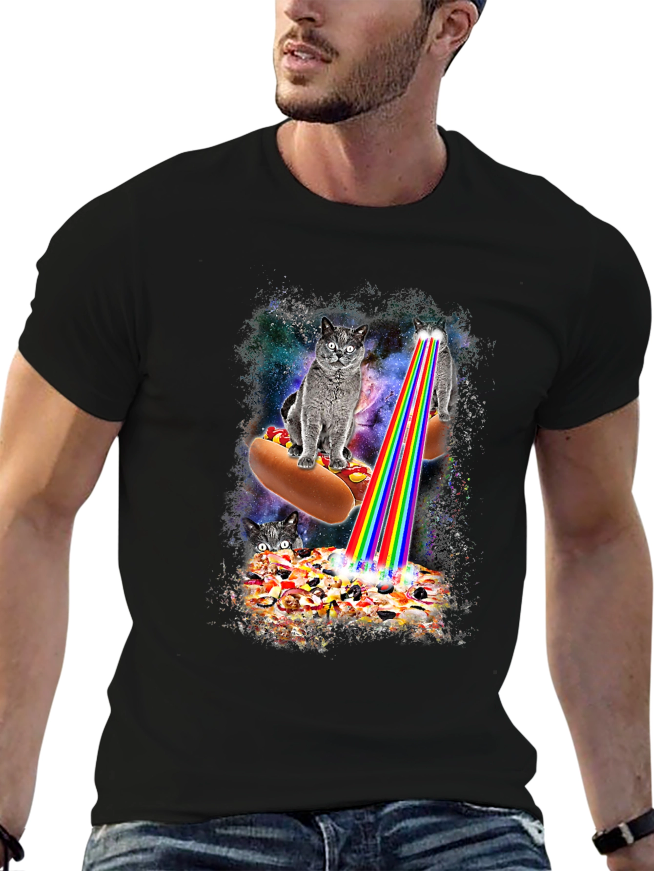 Cats Hotdog Pizza Graphic Tee