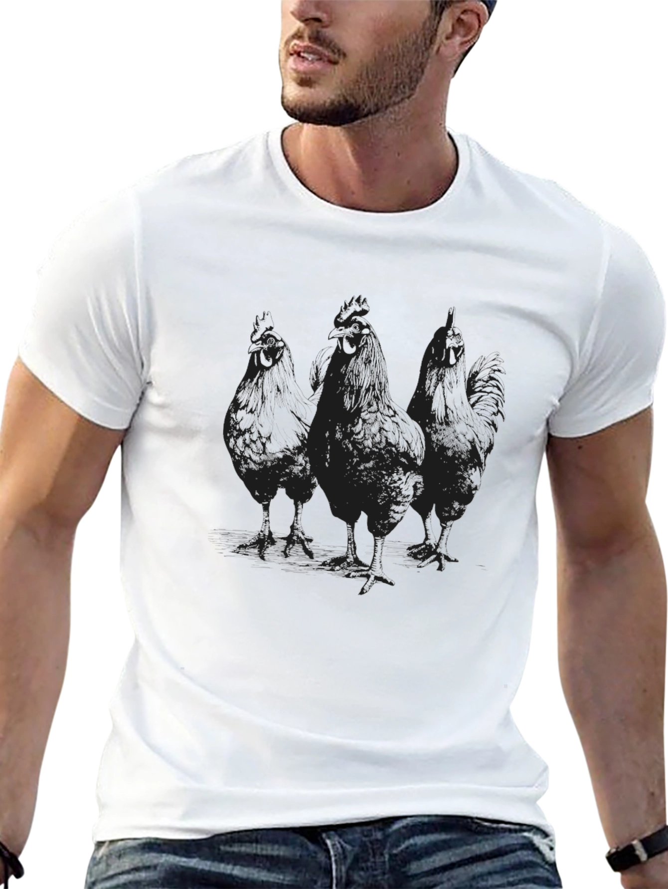 Mens Black Chicken Graphic T-Shirt