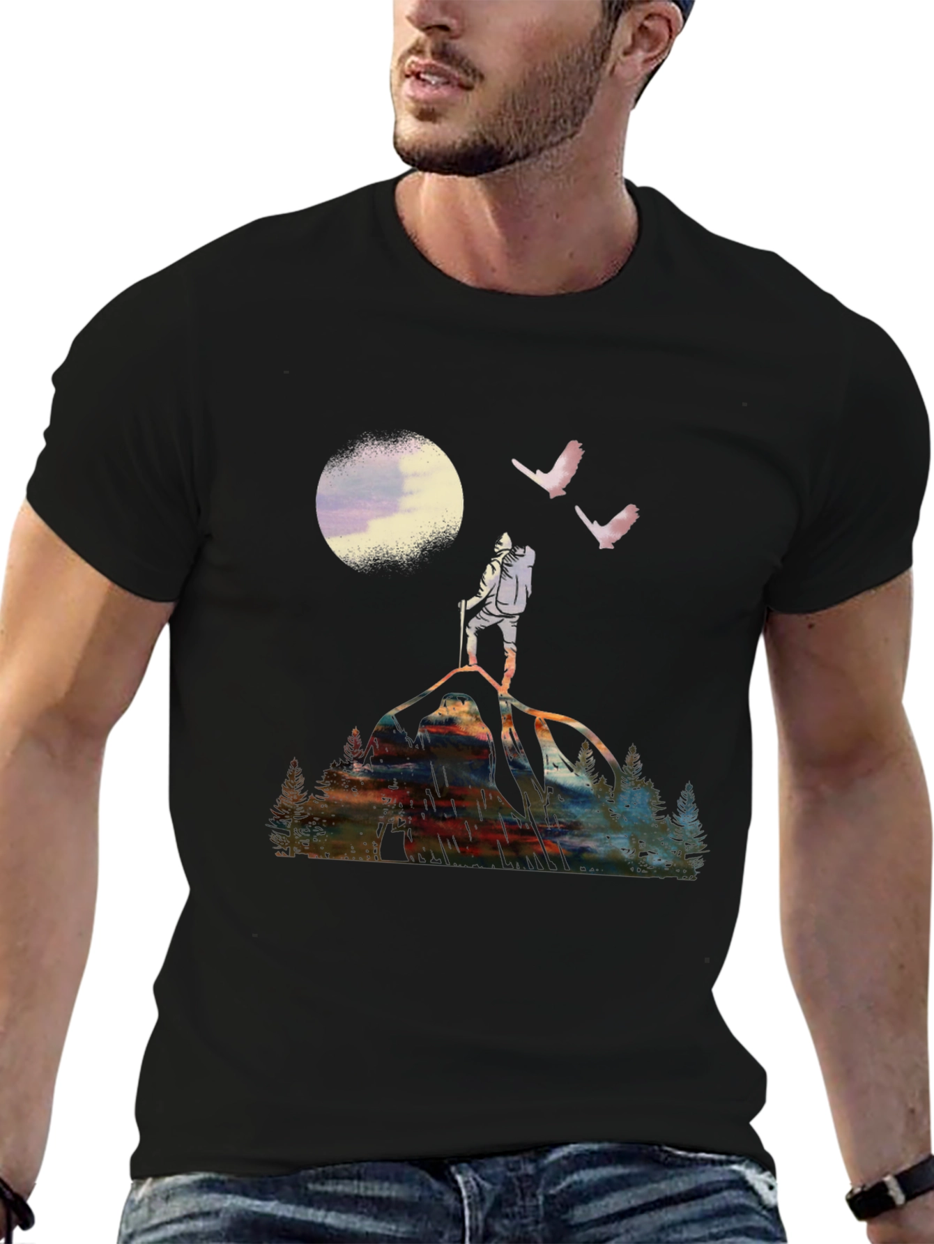 Mountain Hiker Graphic Tee - Black Cotton T-Shirt