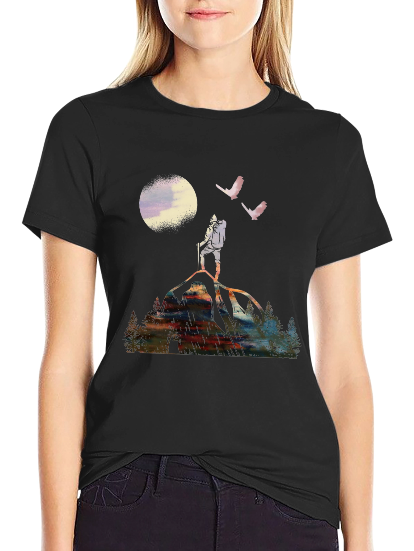 Mountain Hiker Graphic Tee - Black Cotton T-Shirt