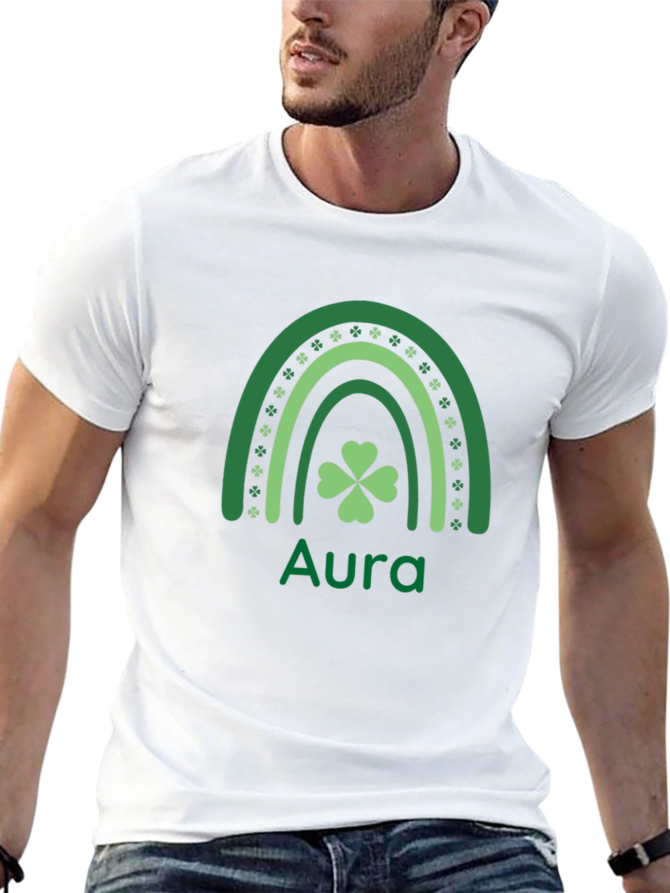 St. Patricks Day Aura Clover Rainbow T-Shirt