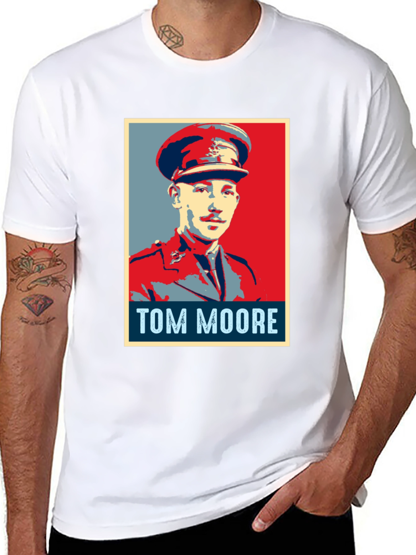 Tom Moore Portrait Graphic T-Shirt - Black
