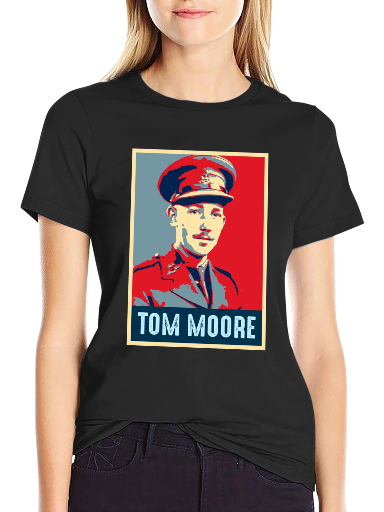 Tom Moore Portrait Graphic T-Shirt - Black