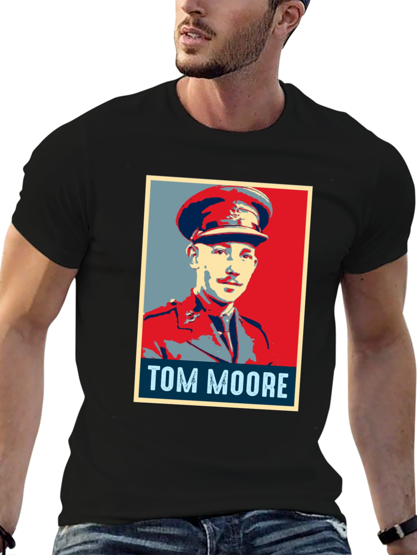 Tom Moore Portrait Graphic T-Shirt - Black