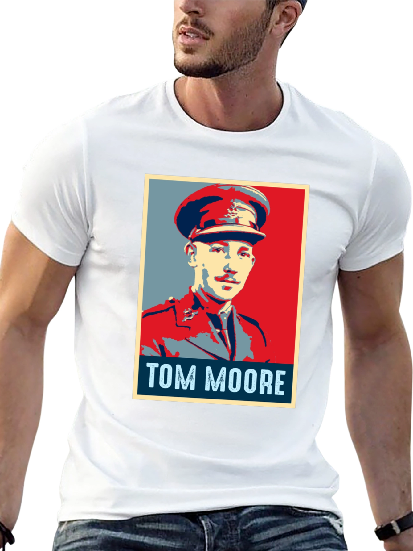 Tom Moore Portrait Graphic T-Shirt - Black