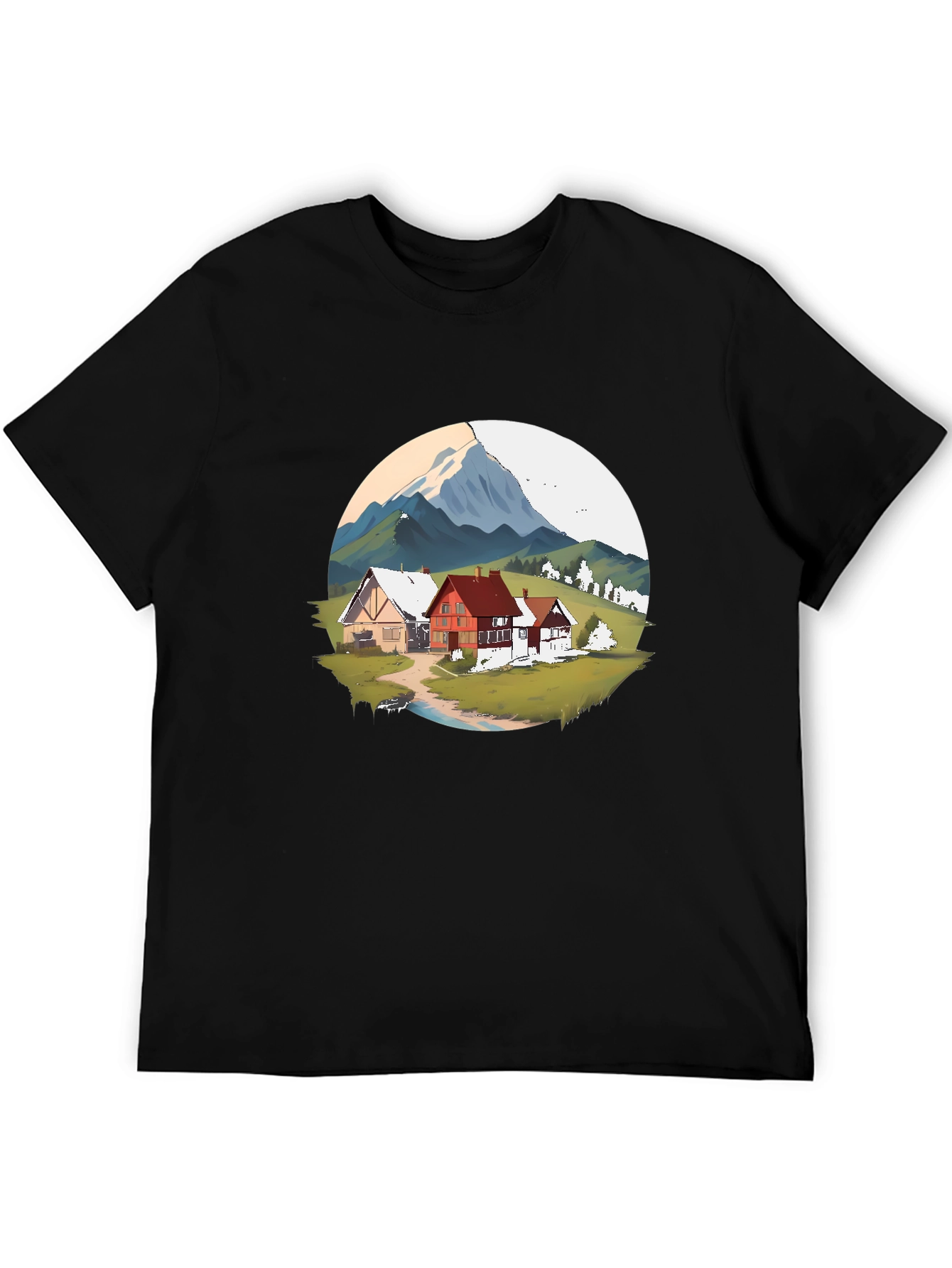 Mountain Village Graphic Black T-Shirt