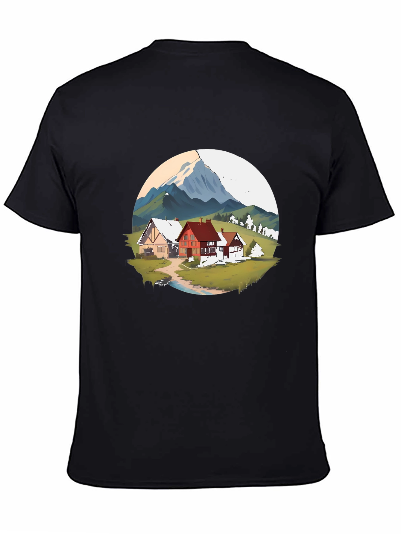 Mountain Village Graphic Black T-Shirt