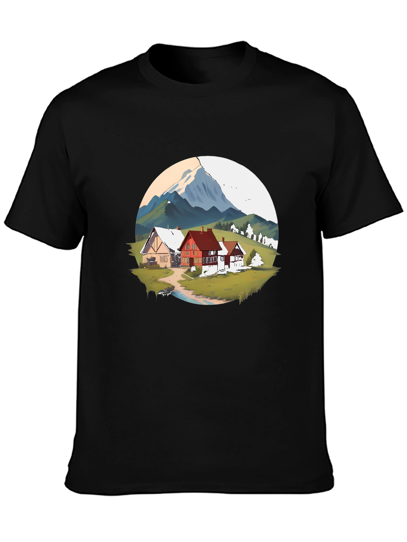 Mountain Village Graphic Black T-Shirt