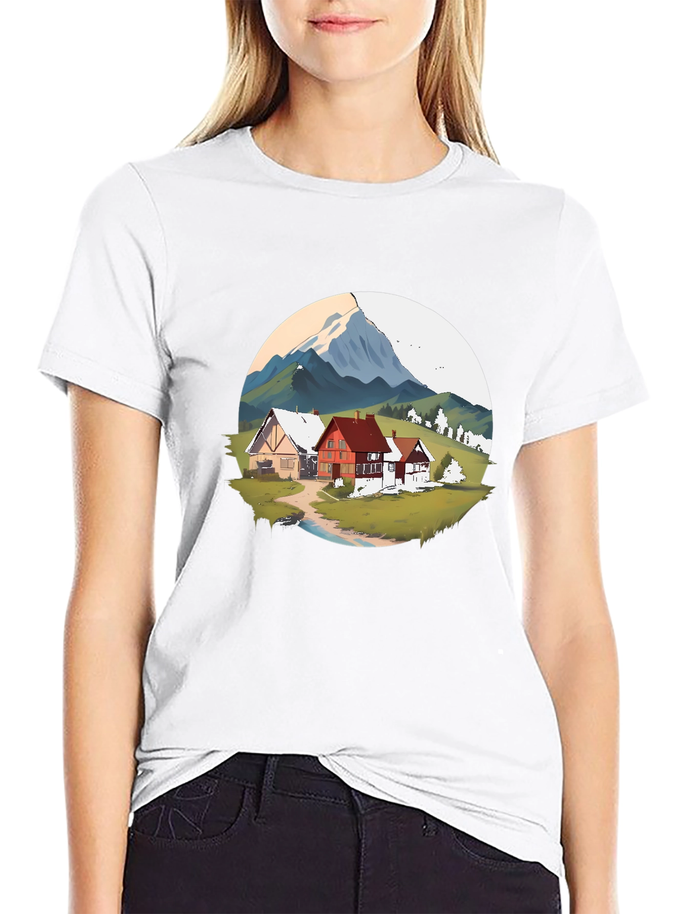Mountain Village Graphic Black T-Shirt