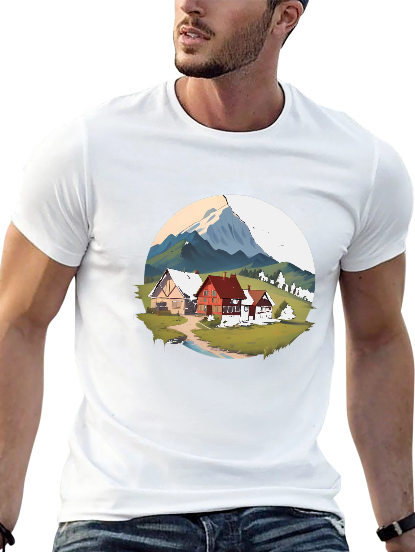 Mountain Village Graphic Black T-Shirt