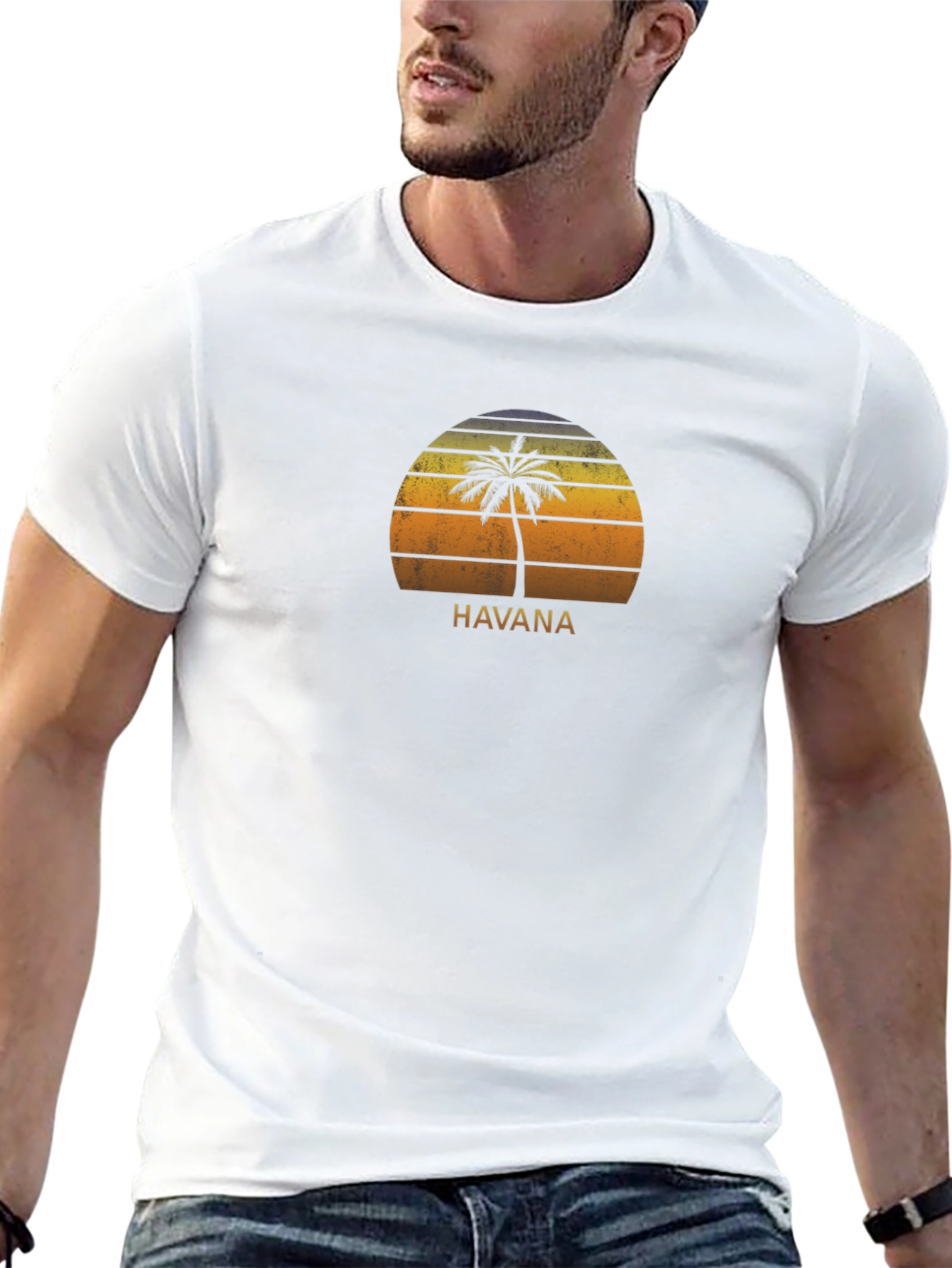 Havana Palm Tree Graphic Tee - Retro Sunset Design