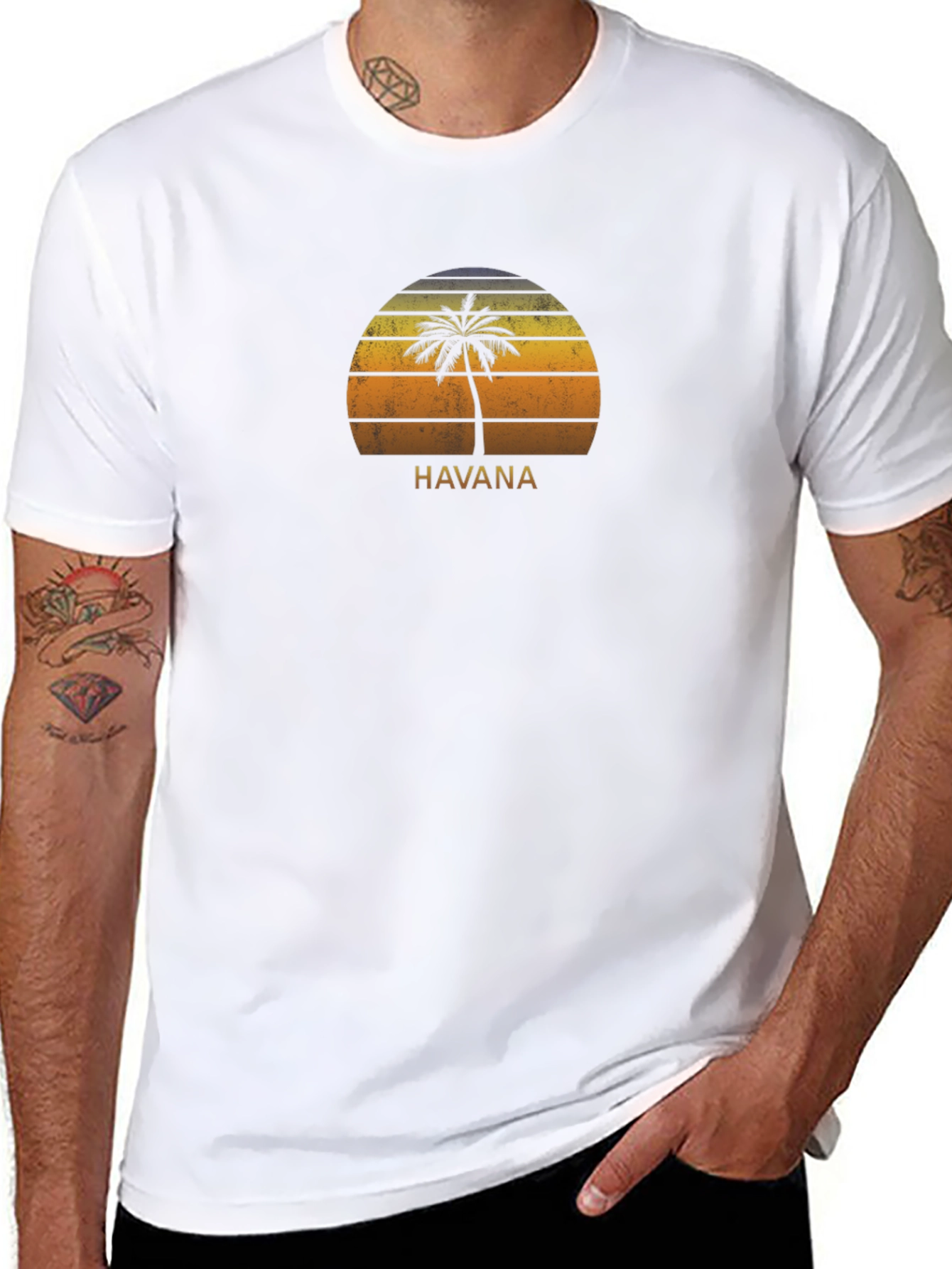 Havana Palm Tree Graphic Tee - Retro Sunset Design