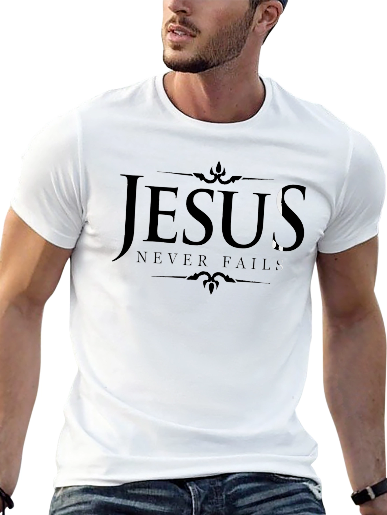 Jesus Never Fails Black Graphic Tee