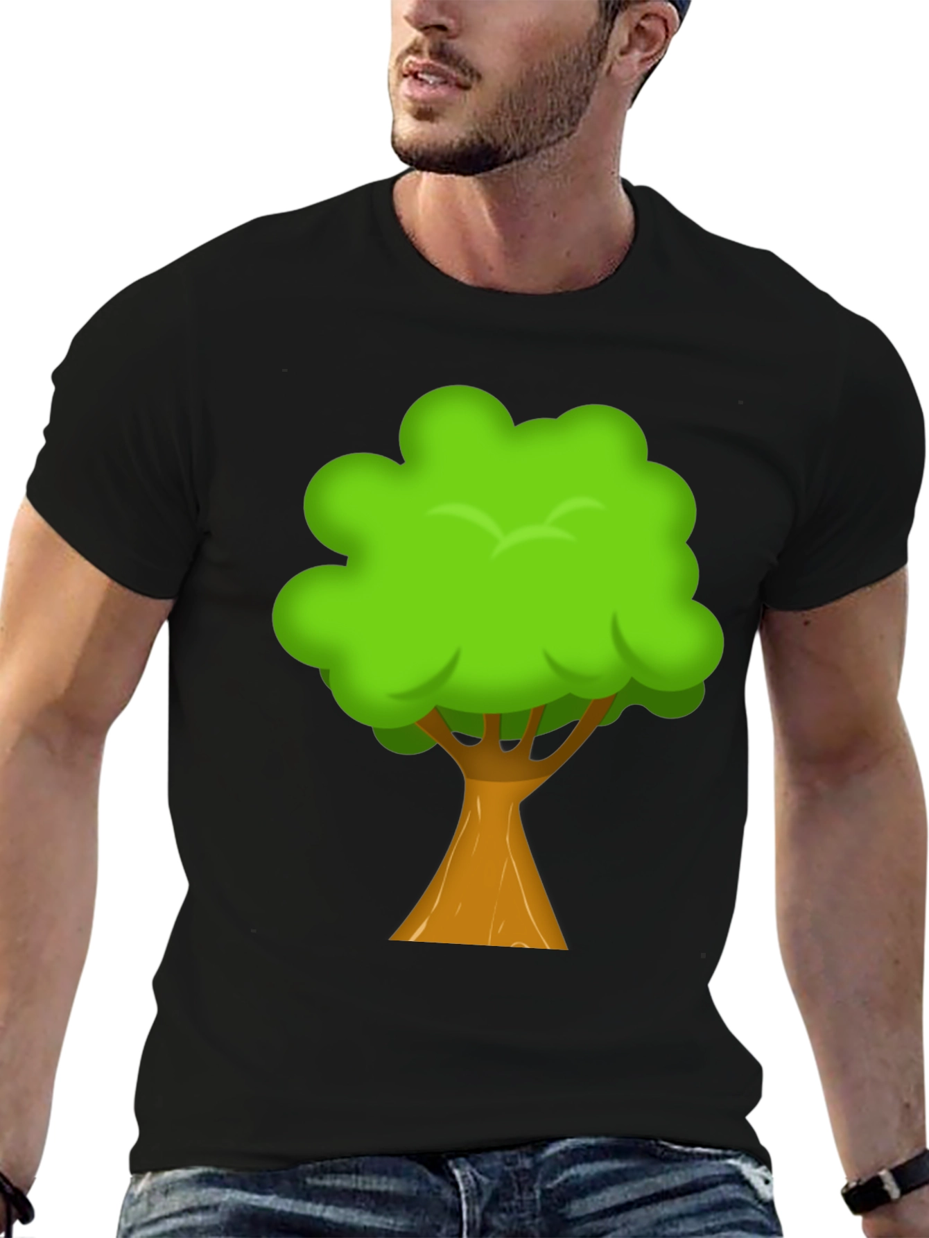 Cartoon Tree Graphic Print Black T-Shirt