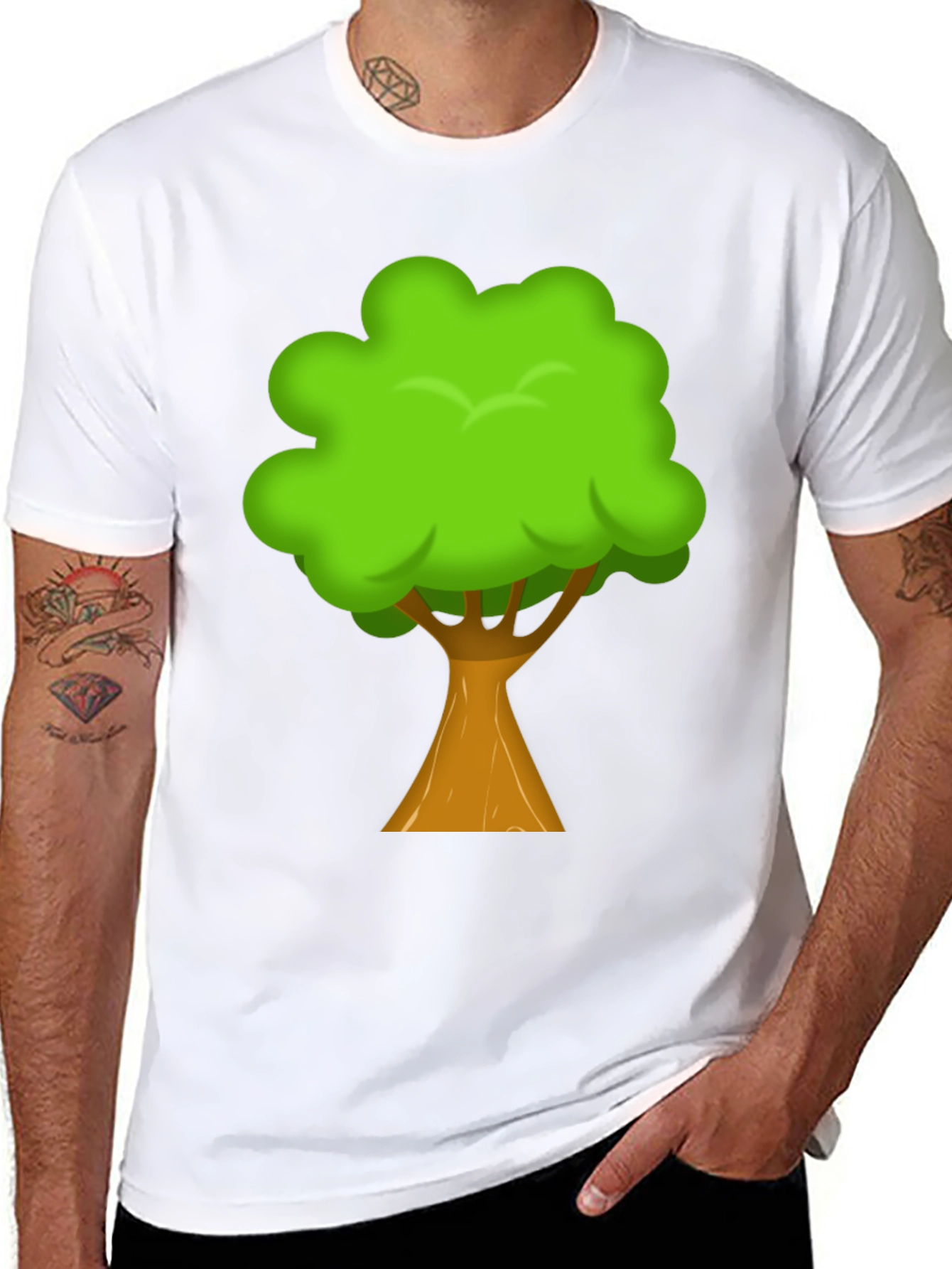 Cartoon Tree Graphic Print Black T-Shirt