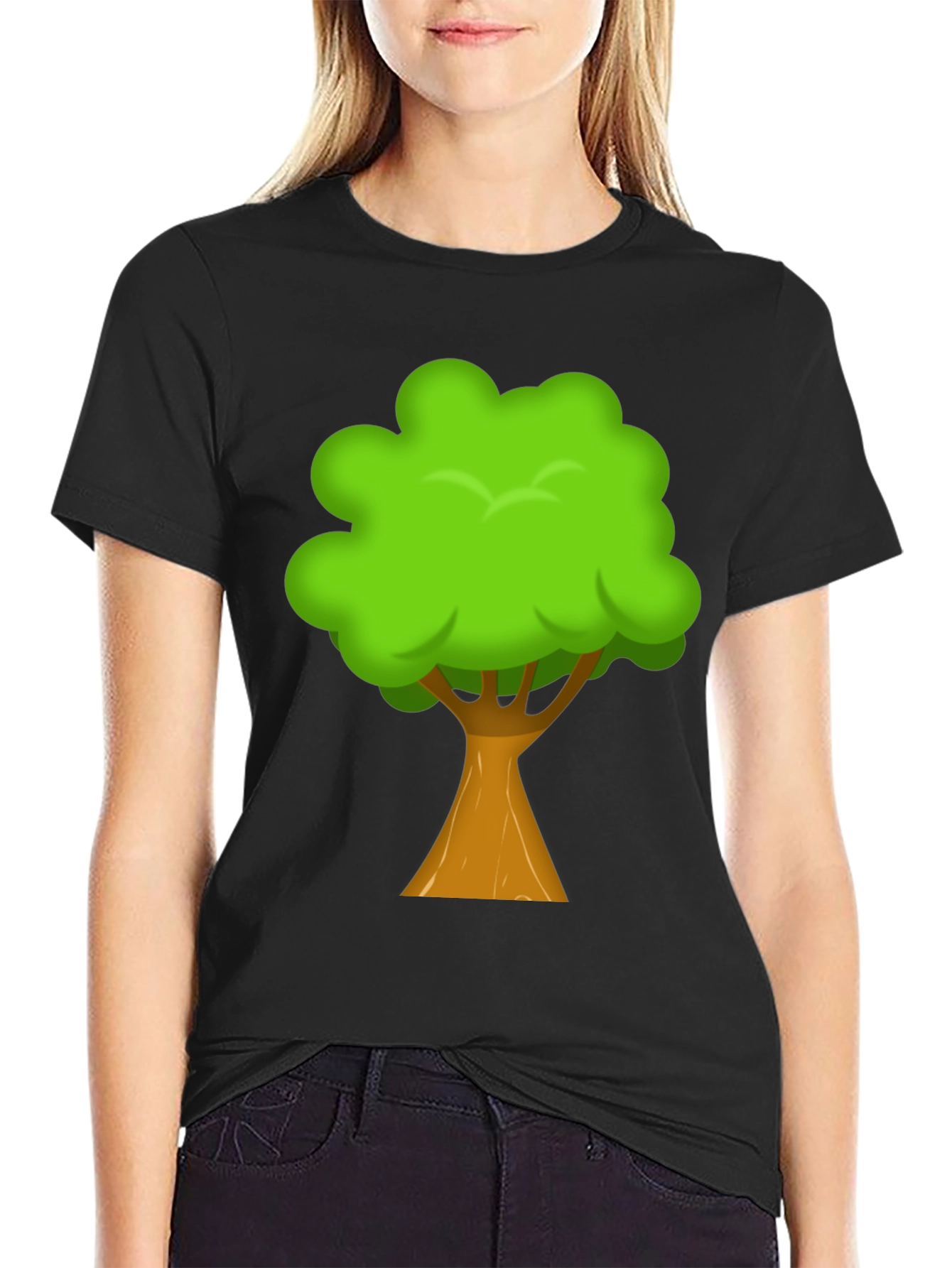Cartoon Tree Graphic Print Black T-Shirt