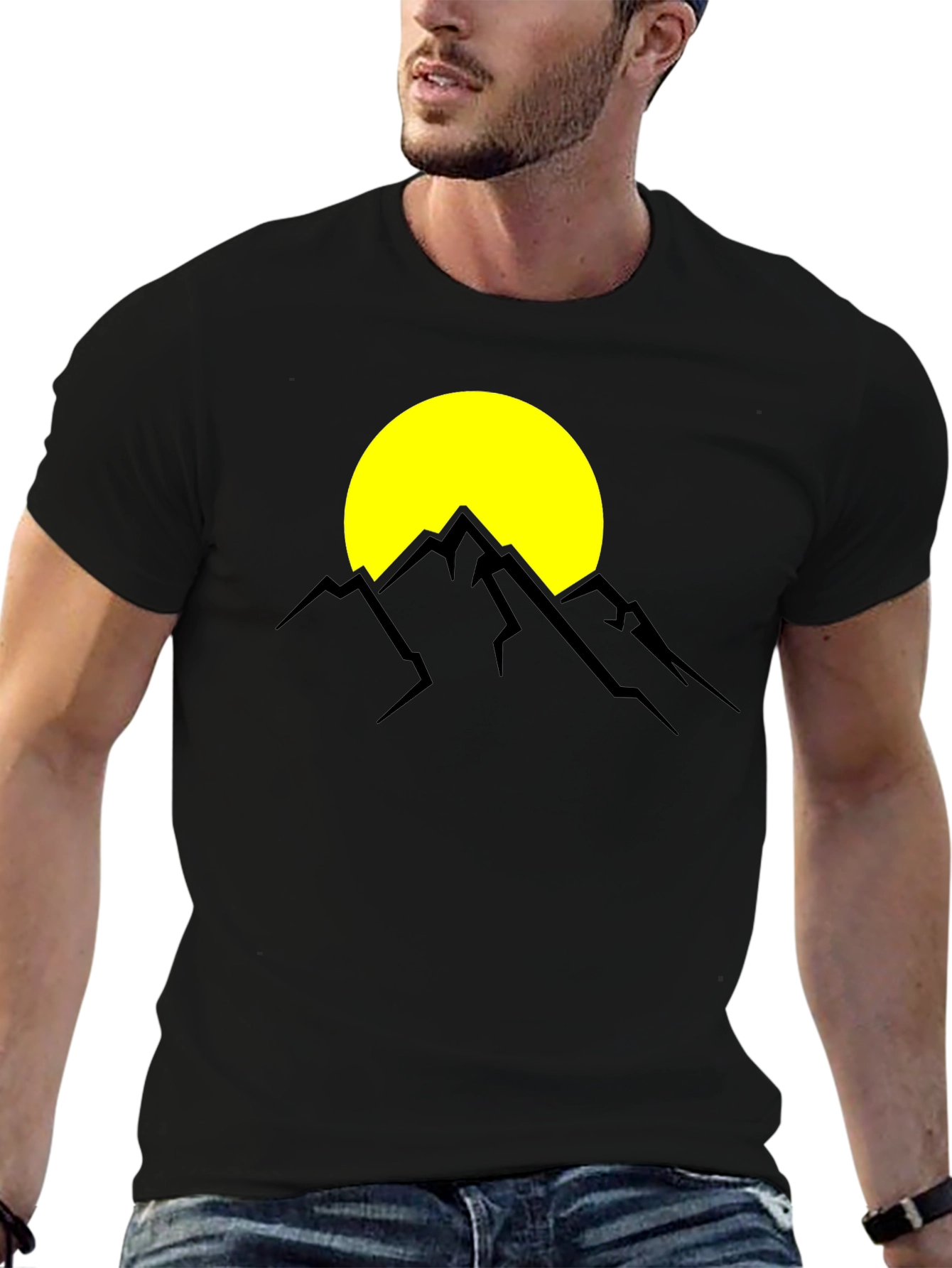Mountain Sunset Graphic Tee - Black Cotton T-Shirt