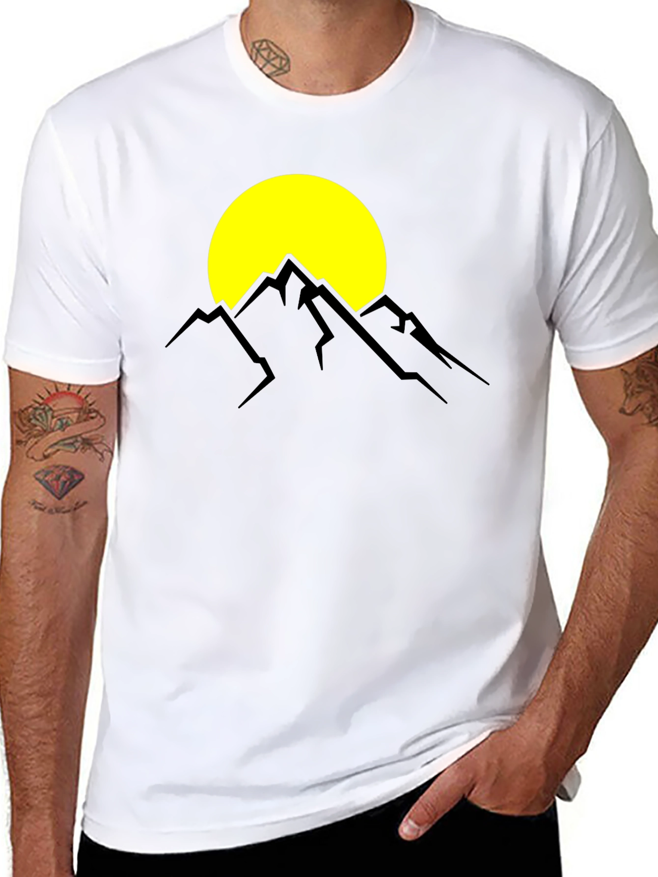 Mountain Sunset Graphic Tee - Black Cotton T-Shirt