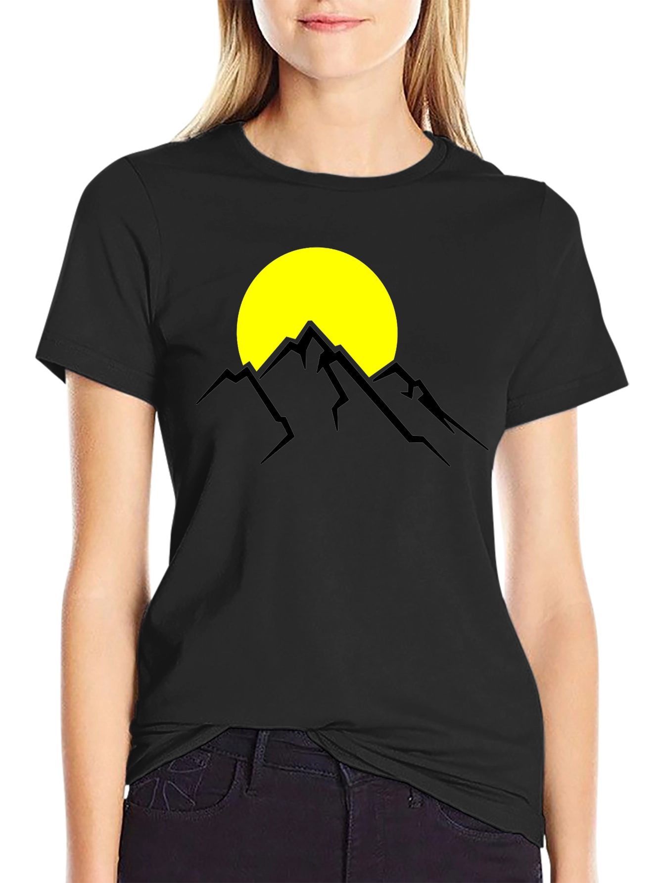 Mountain Sunset Graphic Tee - Black Cotton T-Shirt