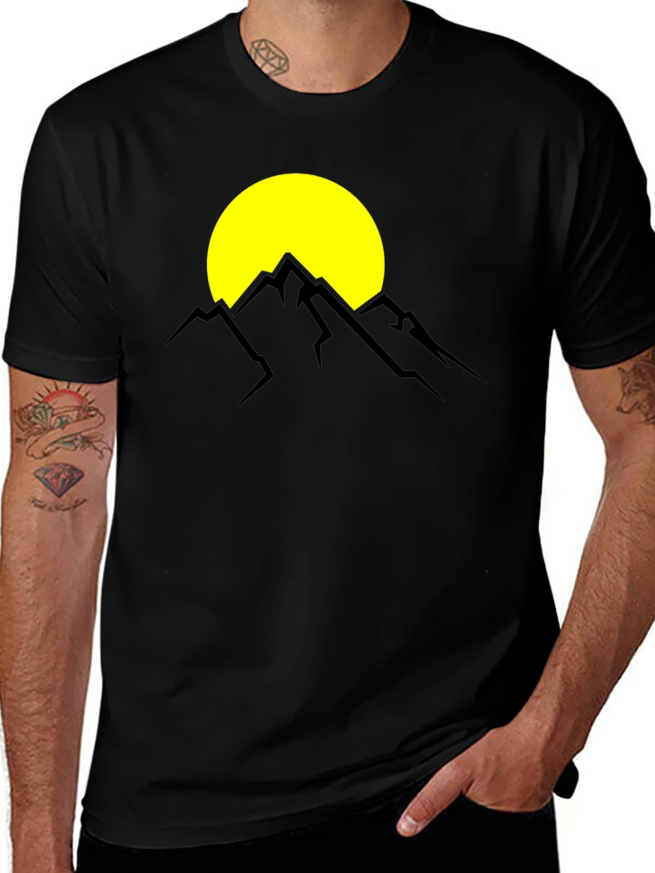 Mountain Sunset Graphic Tee - Black Cotton T-Shirt