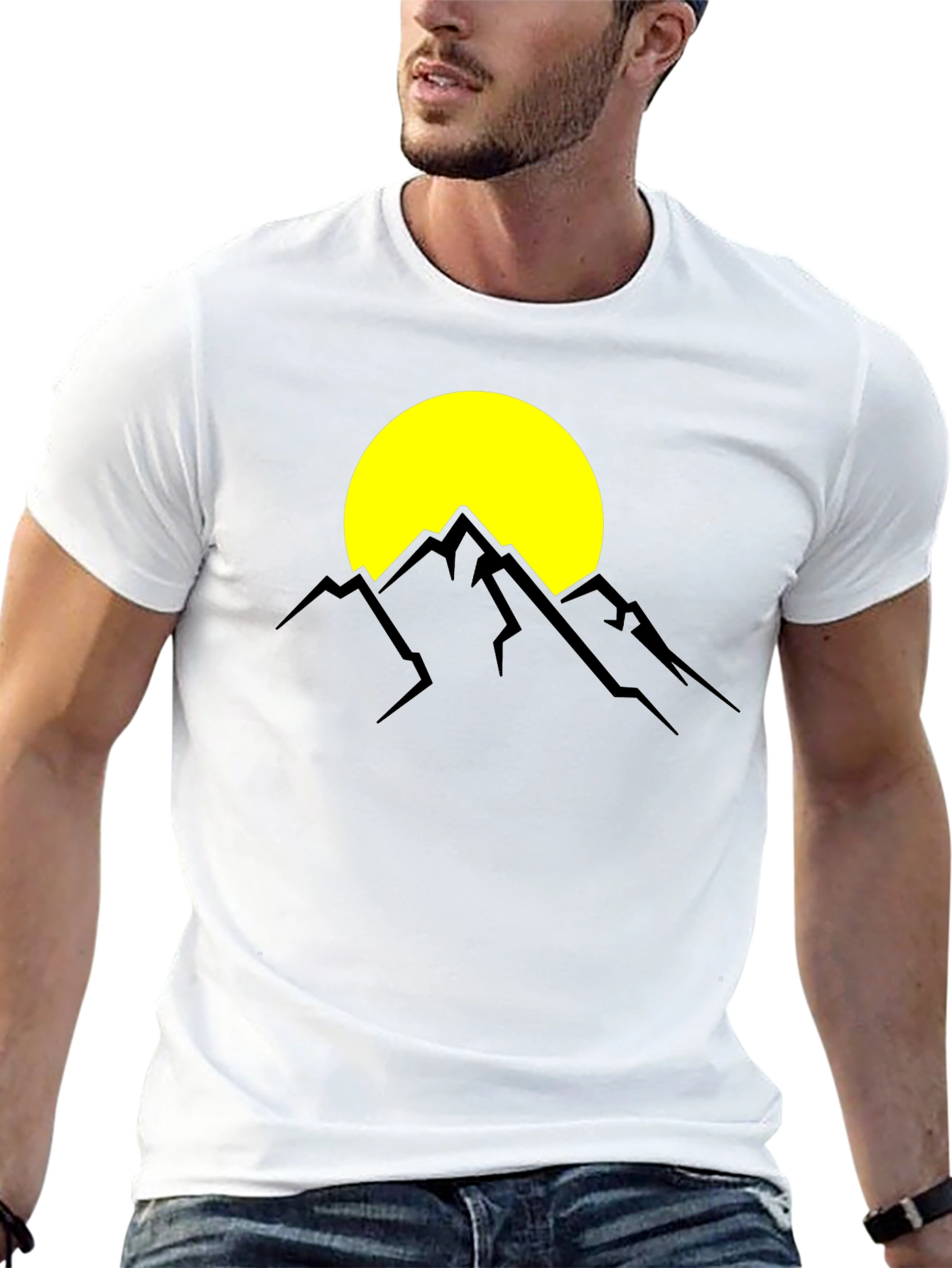 Mountain Sunset Graphic Tee - Black Cotton T-Shirt