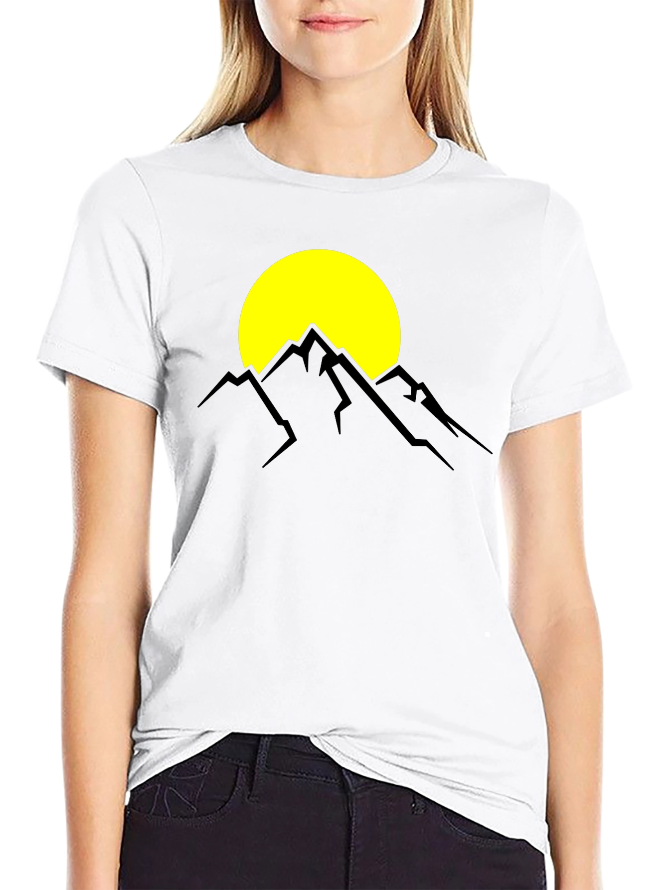Mountain Sunset Graphic Tee - Black Cotton T-Shirt
