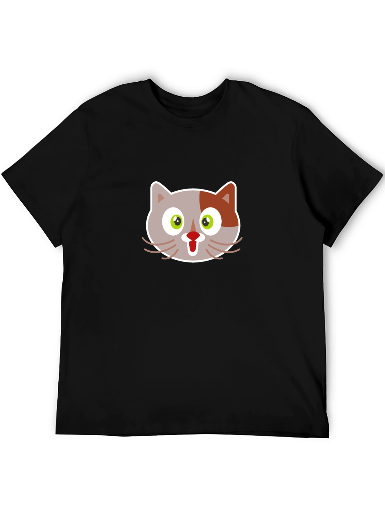 Cartoon Cat Graphic Tee - Black