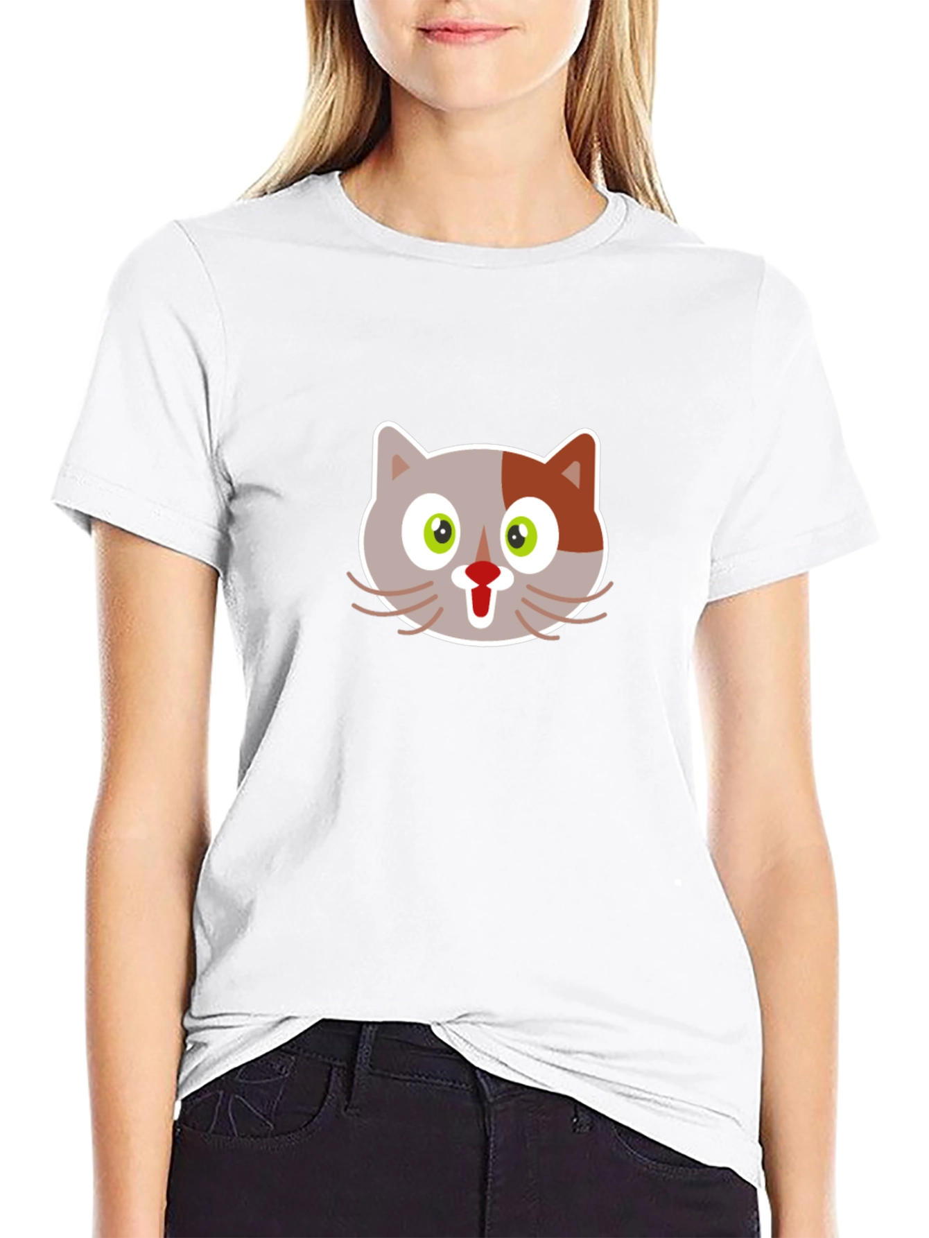 Cartoon Cat Graphic Tee - Black