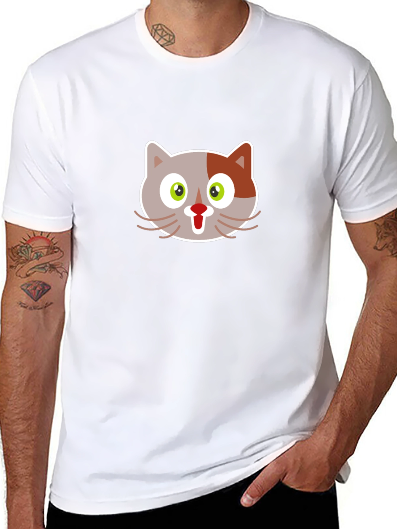 Cartoon Cat Graphic Tee - Black