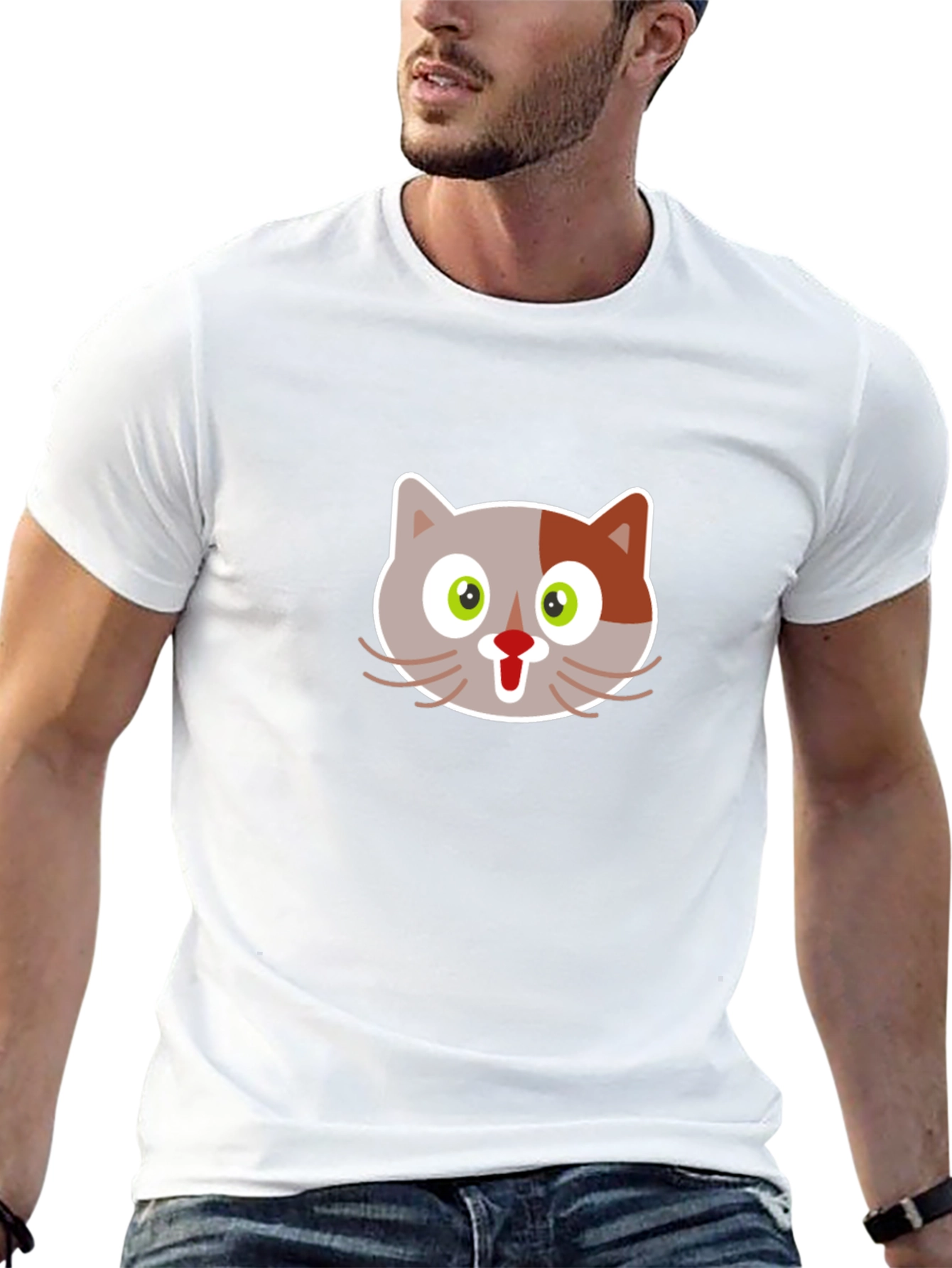 Cartoon Cat Graphic Tee - Black