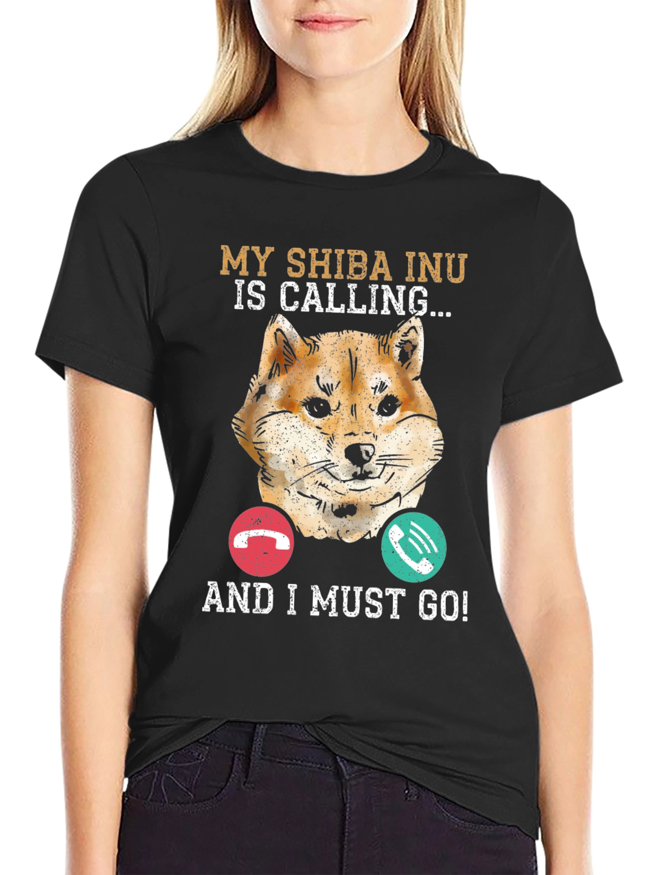 My Shiba Inu is Calling Black T-Shirt