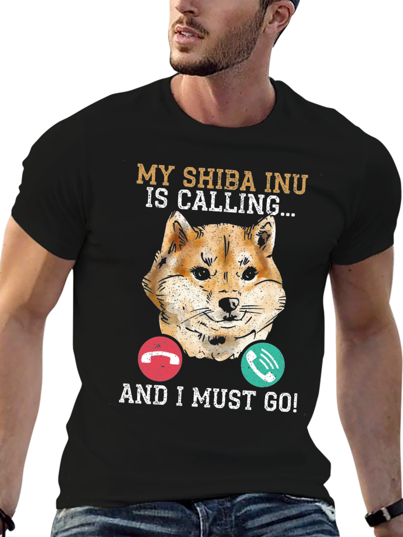 My Shiba Inu is Calling Black T-Shirt