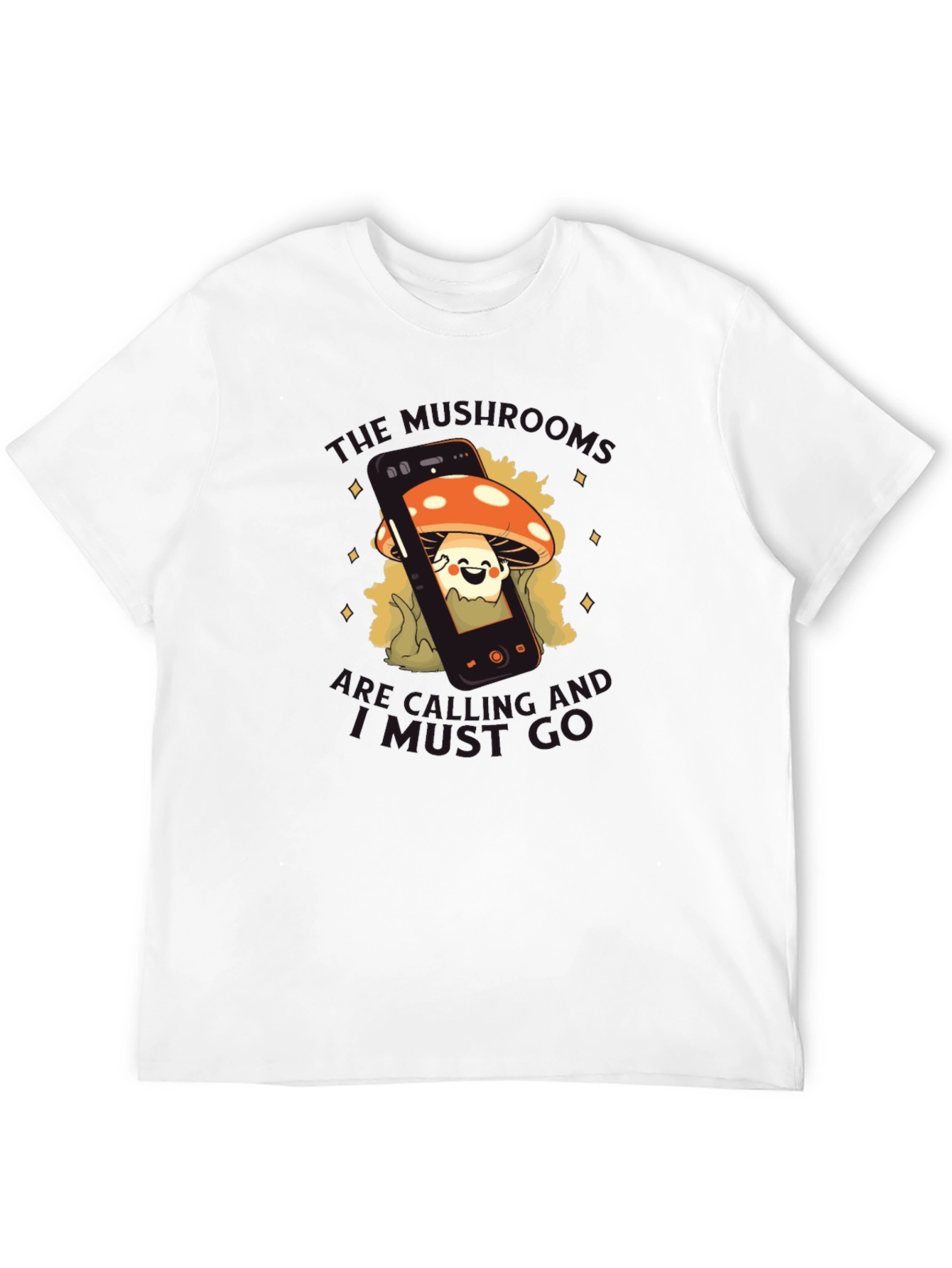 Mushroom Smartphone Graphic Tee - Black Cotton Blend