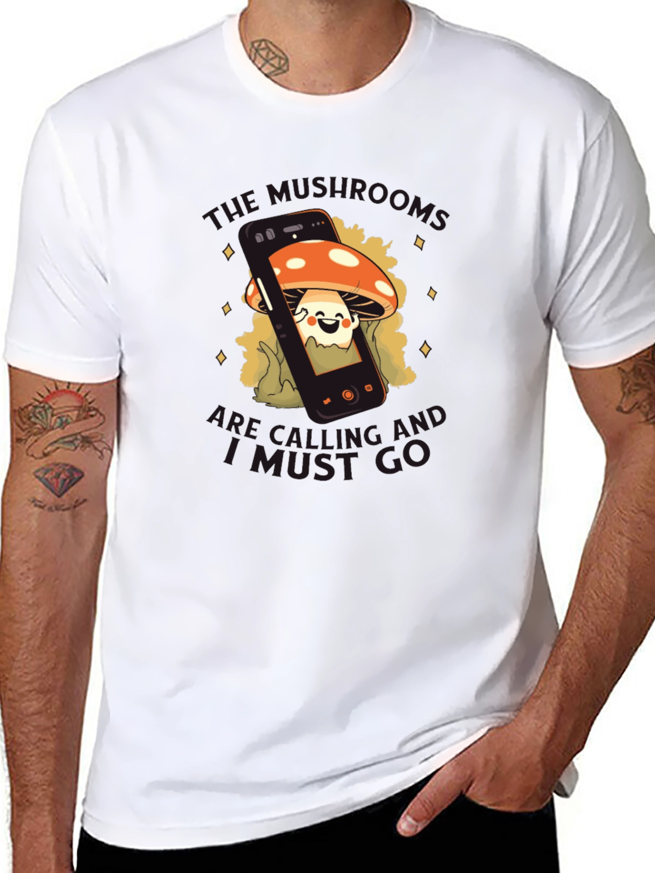 Mushroom Smartphone Graphic Tee - Black Cotton Blend