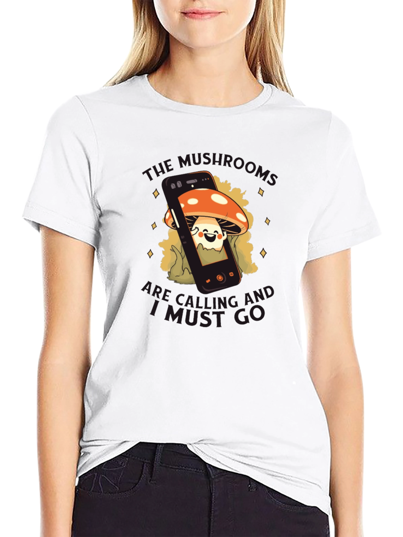 Mushroom Smartphone Graphic Tee - Black Cotton Blend