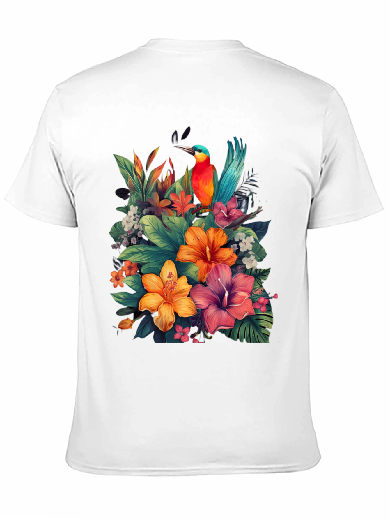 Tropical Bird & Floral Graphic Tee - Black