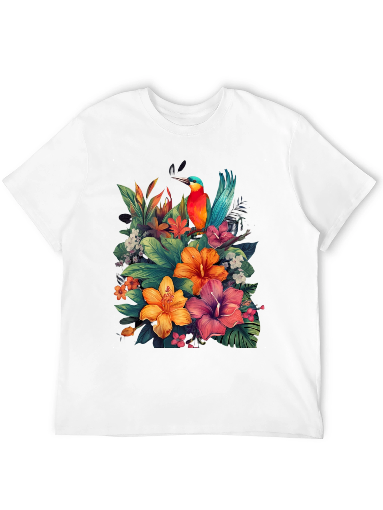 Tropical Bird & Floral Graphic Tee - Black