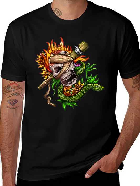 Skull & Snake Graphic Tee - Unique Tattoo Style