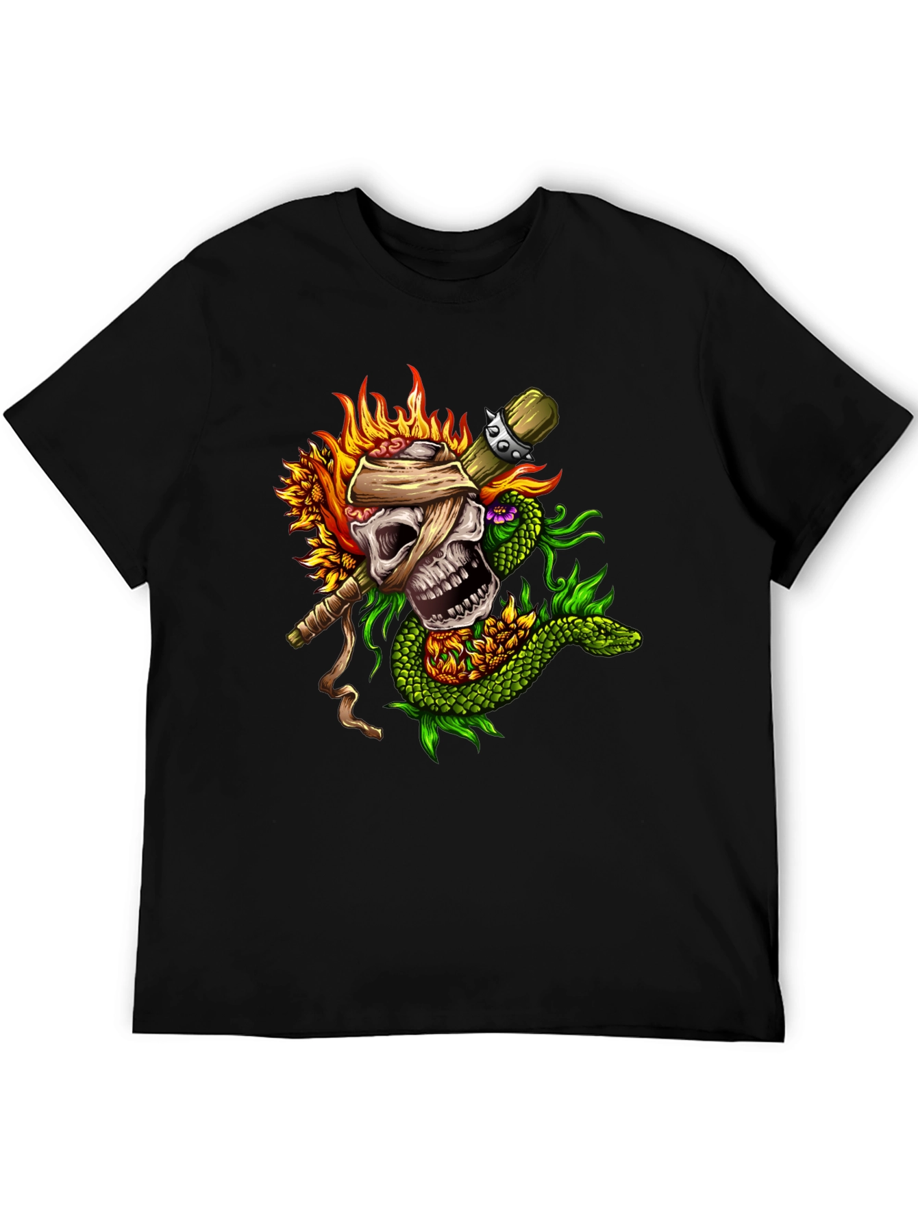 Skull & Snake Graphic Tee - Unique Tattoo Style
