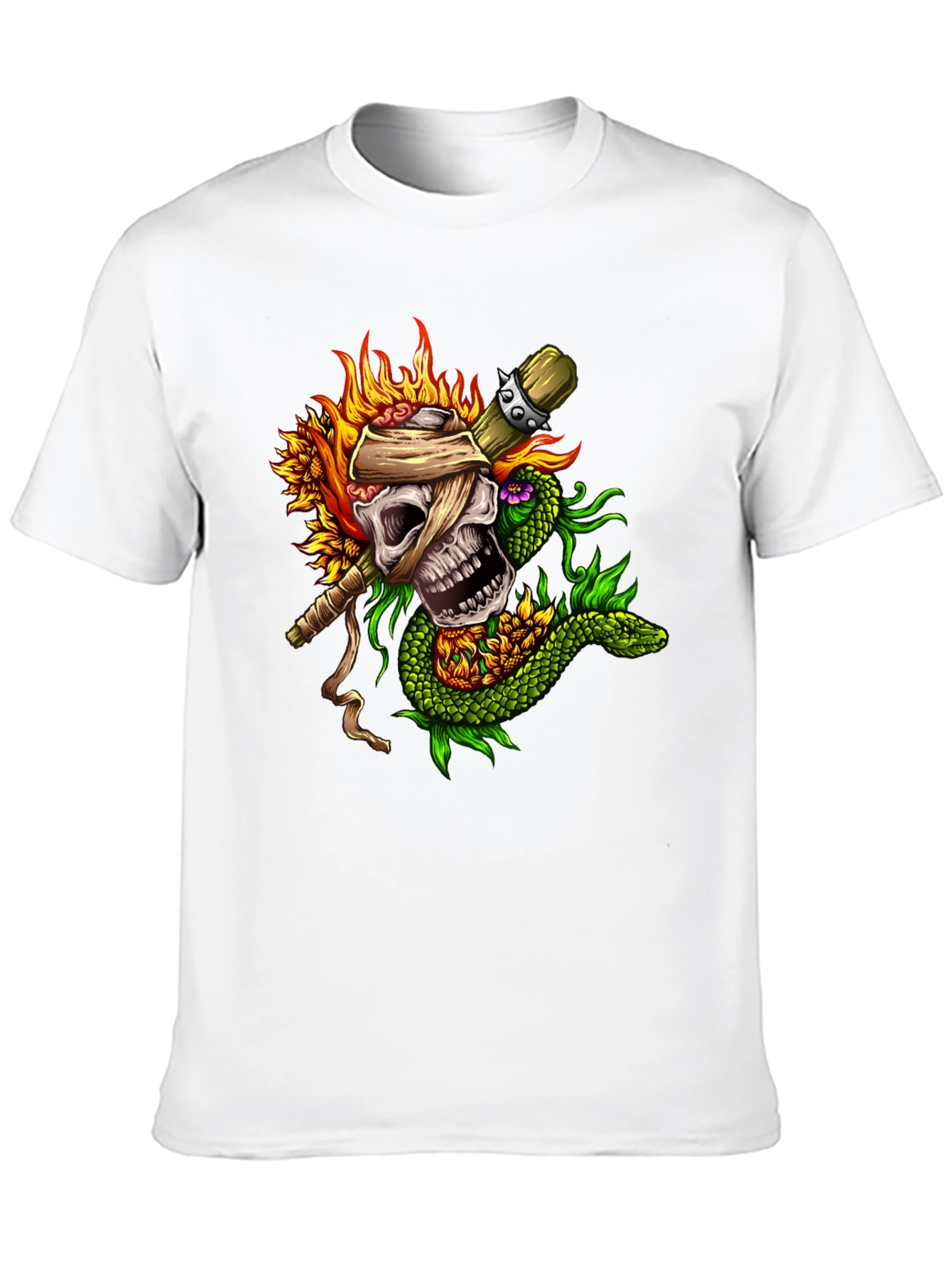 Skull & Snake Graphic Tee - Unique Tattoo Style