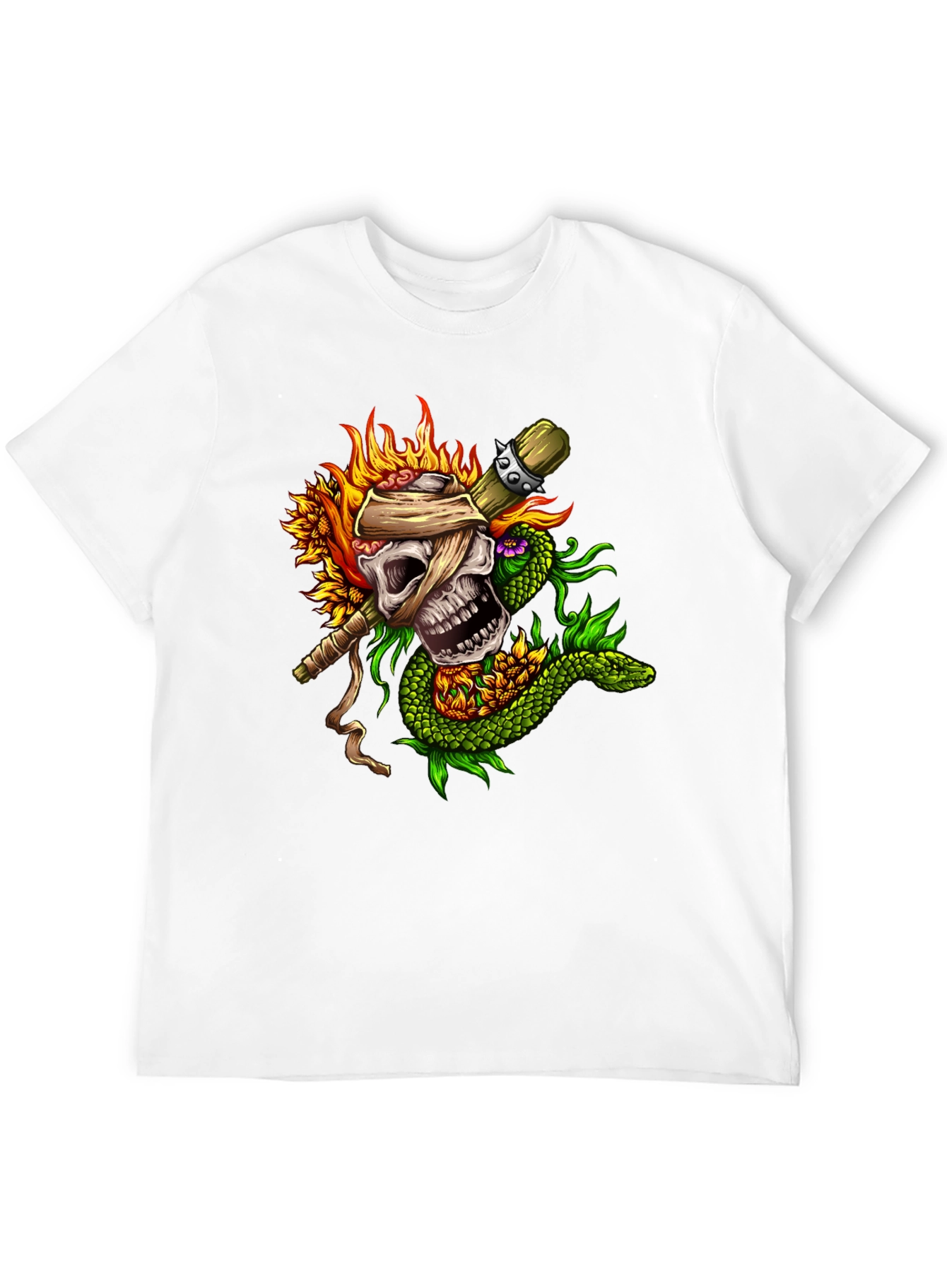 Skull & Snake Graphic Tee - Unique Tattoo Style