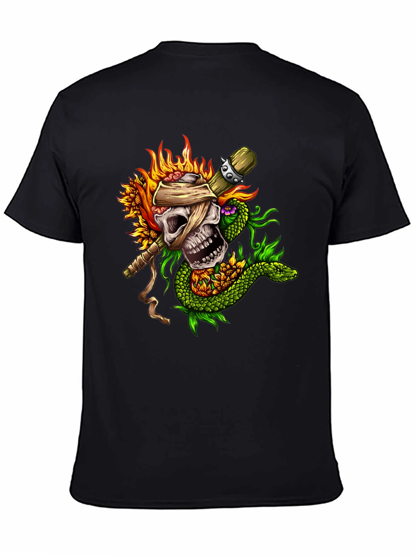 Skull & Snake Graphic Tee - Unique Tattoo Style